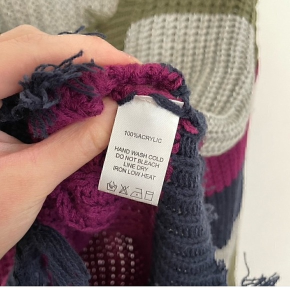 EE:SOME Olive Green Gray Purple Colorblock Striped Chunky Distressed - Picture 10 of 12